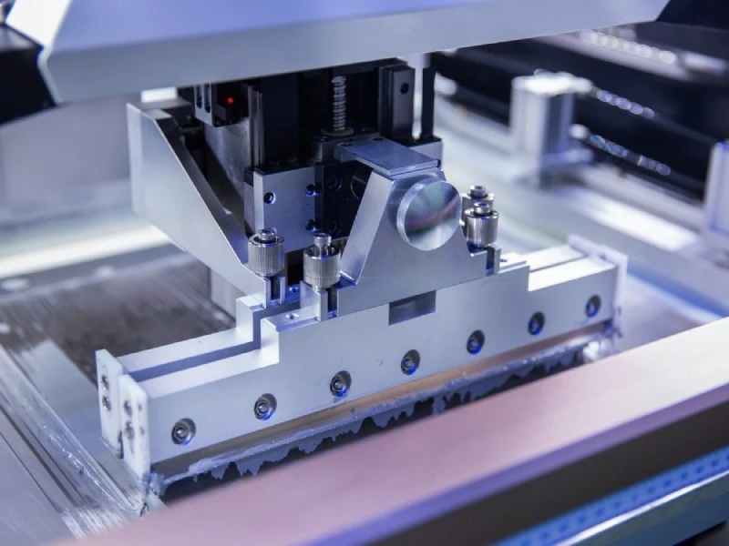 Solder paste printer squeegee assembly at an automated SMT printing station